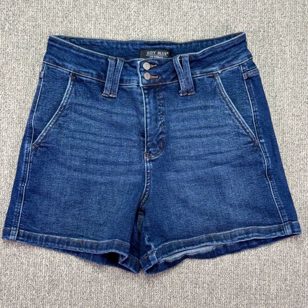 Judy Blue High Rise Double Button Stretch Denim Shorts Dark Wash Size Large